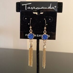 Taramanda Gold and Blue Tassel Earrings